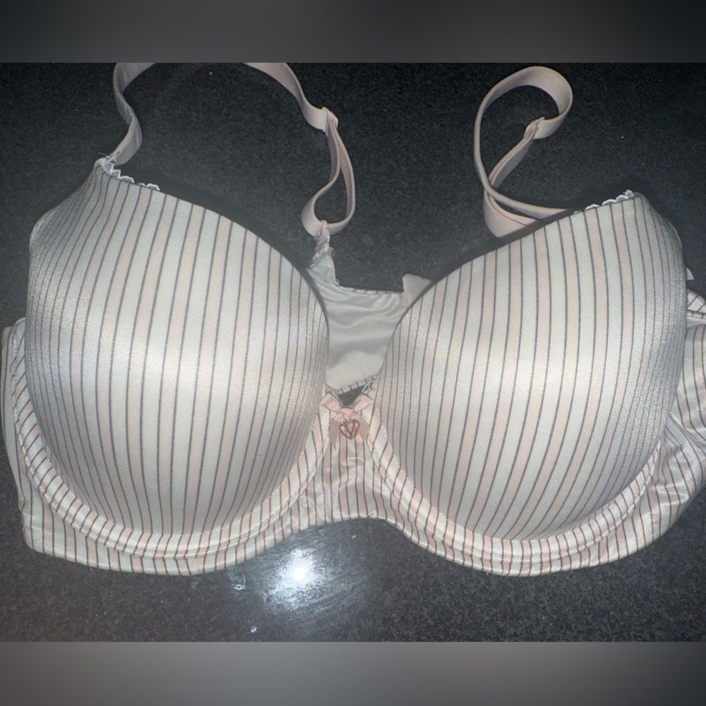 Victorias Secret Striped White and Pink Bra